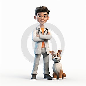 Youthful Protagonists: 3d Cartoon Doctor And Dog In Orthochromatic Film Style