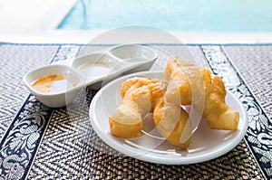 Youtiao Chinese doughnut, eaten in China and other Asian countries.