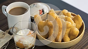 Youtiao Chinese doughnut and old style thai local coffee