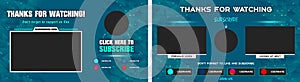 Youtube End Screen with blue design and blue lines. Youtube Video Template, background, Outro Card, end screen, banner, channel. S