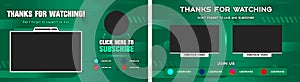 Youtube End Screen with green design and green lines. Youtube Video Template, background, Outro Card, end screen, banner, channel.