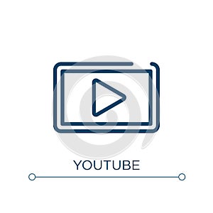 Youtube icon. Linear vector illustration. Outline youtube icon vector. Thin line symbol for use on web and mobile apps, logo,