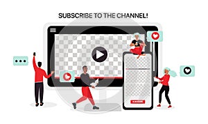 Youtube Illustration. Bloggers Make Content for Social Networks. Flat Vector Illustration photo