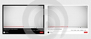 Youtube multimedia player window template. Youtube video template vector set. Isolated Youtube screen frame on transparent photo