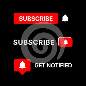 Youtube Subscribe Button Set. Youtube Lower Third. Youtube Bell Icon. Vector Illustration On Black Background photo