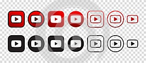 Youtube vector logo icon set. Vector illustration
