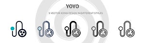 Yoyo icon in filled, thin line, outline and stroke style. Vector illustration of two colored and black yoyo vector icons designs
