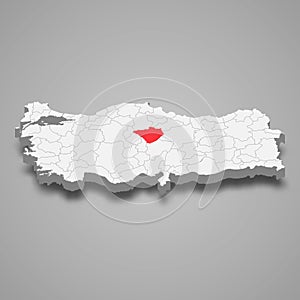 Yozgat region location within Turkey 3d map