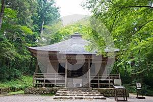 yozo Hall at Chusonji Temple in Hiraizumi, Iwate, Japan. Chusonji Temple is part of UNESCO World Heritage Site