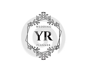 YR Initials letter Wedding monogram logos collection, hand drawn modern minimalistic and floral templates for Invitation cards,