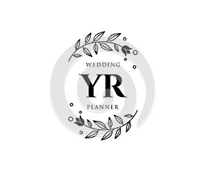 YR Initials letter Wedding monogram logos collection, hand drawn modern minimalistic and floral templates for Invitation cards,