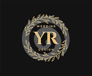 YR Initials letter Wedding monogram logos collection, hand drawn modern minimalistic and floral templates for Invitation cards,