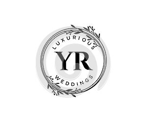 YR Initials letter Wedding monogram logos template, hand drawn modern minimalistic and floral templates for Invitation cards, Save