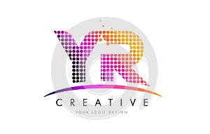 YR Y R Letter Logo Design with Magenta Dots and Swoosh