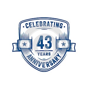 43 years anniversary celebration shield design template. 43rd anniversary logo. Vector and illustration.