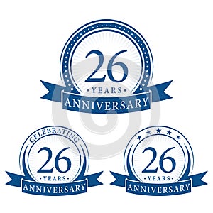 26 years anniversary celebration logotype. 26th anniversary logo collection. Set of anniversary design template.