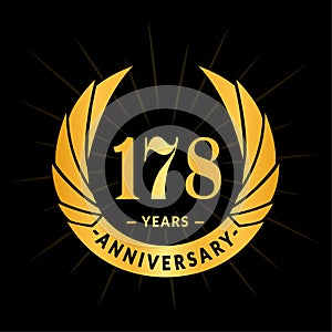 178 years anniversary design template. Elegant anniversary logo design. 178 years logo.