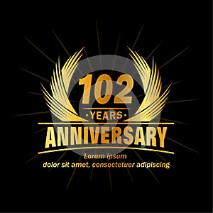 102 years anniversary. Elegant anniversary design. 102nd years logo.