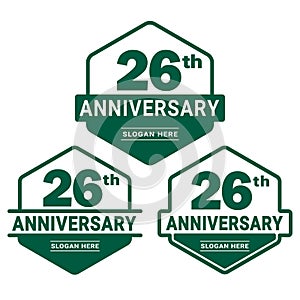 26 years anniversary celebration logotype. 26th anniversary logo collection