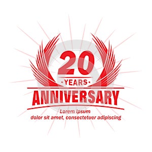 20 years anniversary. Elegant anniversary design. 20th years logo.