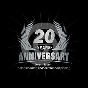20 years anniversary. Elegant anniversary design. 20th years logo.