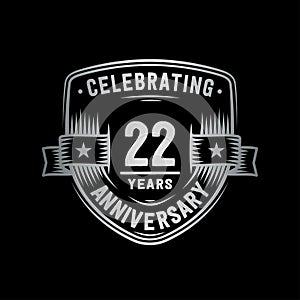 22 years anniversary celebration shield design template. 22nd anniversary logo. Vector and illustration.