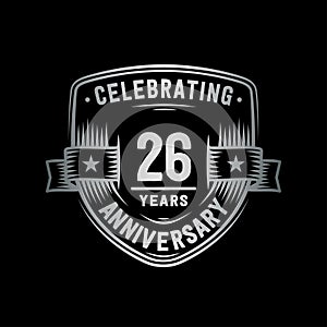 26 years anniversary celebration shield design template. 26th anniversary logo. Vector and illustration.