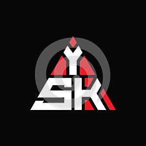 YSK triangle letter logo design with triangle shape. YSK triangle logo design monogram. YSK triangle vector logo template with red
