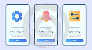 Ystem configuration notification setting system setting for mobile apps template banner page UI with three variations