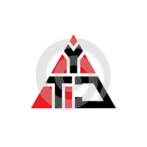 YTJ triangle letter logo design with triangle shape. YTJ triangle logo design monogram. YTJ triangle vector logo template with red
