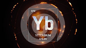 Ytterbium as Element 70 of the Periodic Table 3D illustration on orange background