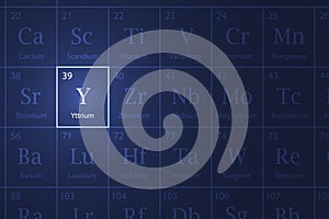Yttrium element glowing in a dark periodic table