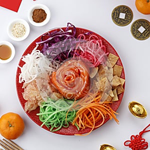 Yu Sheng Lo Hei Ye Sang Prosperity Tost, Raw Fish Salad for Chinese New Year photo
