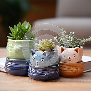 Yuadong Kitty Cat Small Planters: Playful And Realistic Pots In Light Green And Dark Blue