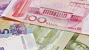 Yuan bank notes rotating business background