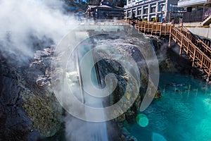 Yubatake hot spring in Kusatsu onsen.