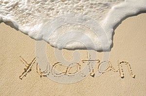 Yucatan Written in Sand on Beach