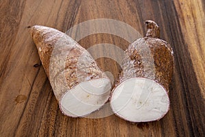 Yucca root cut in half,vegetable