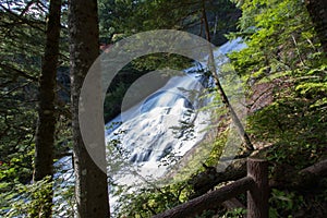 Yudaki Falls,Nikko,Tochigi,Japan.View from the pathway between the observation deck and the top of the waterfalls