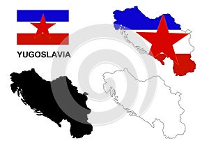 Yugoslavia map vector, Yugoslavia flag vector, Yugoslavia isolated white background photo