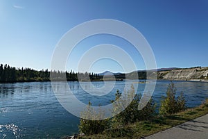 Yukon River flowing in Whitehorse, Canada in September