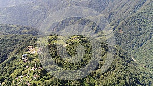 Yuksom village in the state of Sikkim in India seen from the sky