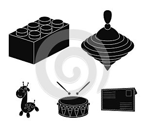 Yula, lego, drum, giraffe.Toys set collection icons in black style vector symbol stock illustration web.