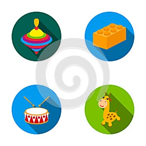 Yula, lego, drum, giraffe.Toys set collection icons in flat style vector symbol stock illustration web.