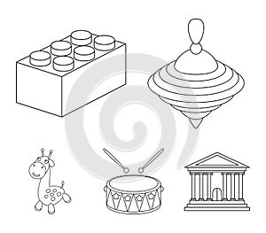 Yula, lego, drum, giraffe.Toys set collection icons in outline style vector symbol stock illustration web.