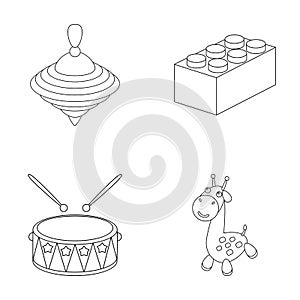 Yula, lego, drum, giraffe.Toys set collection icons in outline style vector symbol stock illustration web.