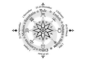 Wheel of the Year is an annual cycle of seasonal festivals, observed by many modern Pagans. Wiccan calendar and holidays. Isolated photo