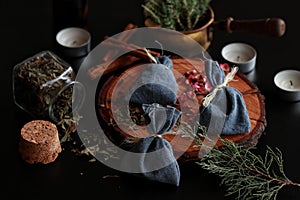 Yule winter solstice Christmas celebration themed magick spell bags photo