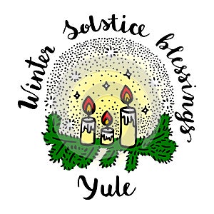 Yule winter solstice day greeting card.