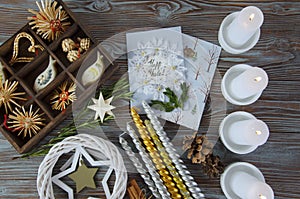 Yuletide altar with holiday postcard